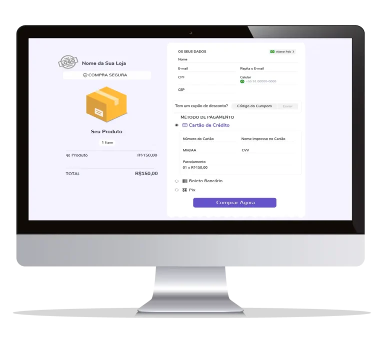 Uma foto de um monitor de desktop mostrando uma página de finalização de compra de e-commerce