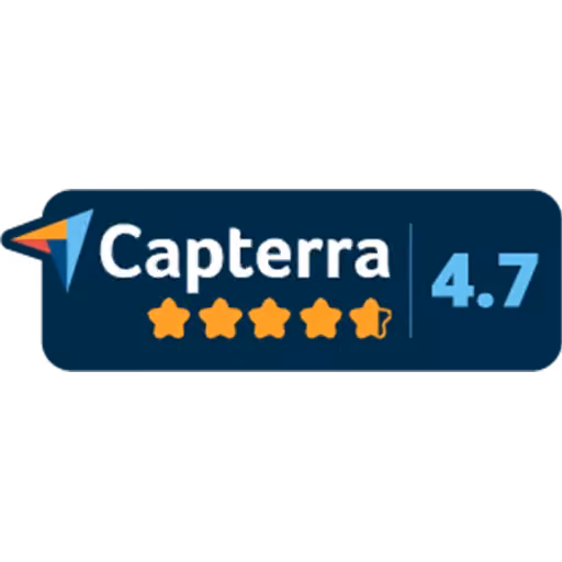 Capterra 4.7 star rating badge representing user review scores for Digital Manager Guru.