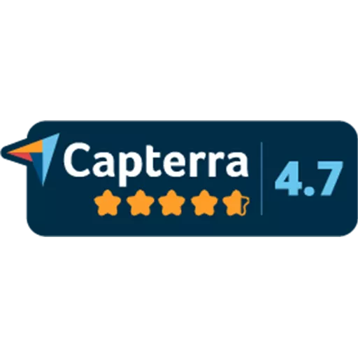 Capterra 4.7 star rating badge representing user review scores for Digital Manager Guru.