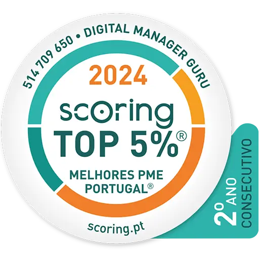 Scoring Top 5 Percent Best SME Portugal 2024 award seal for Digital Manager Guru.