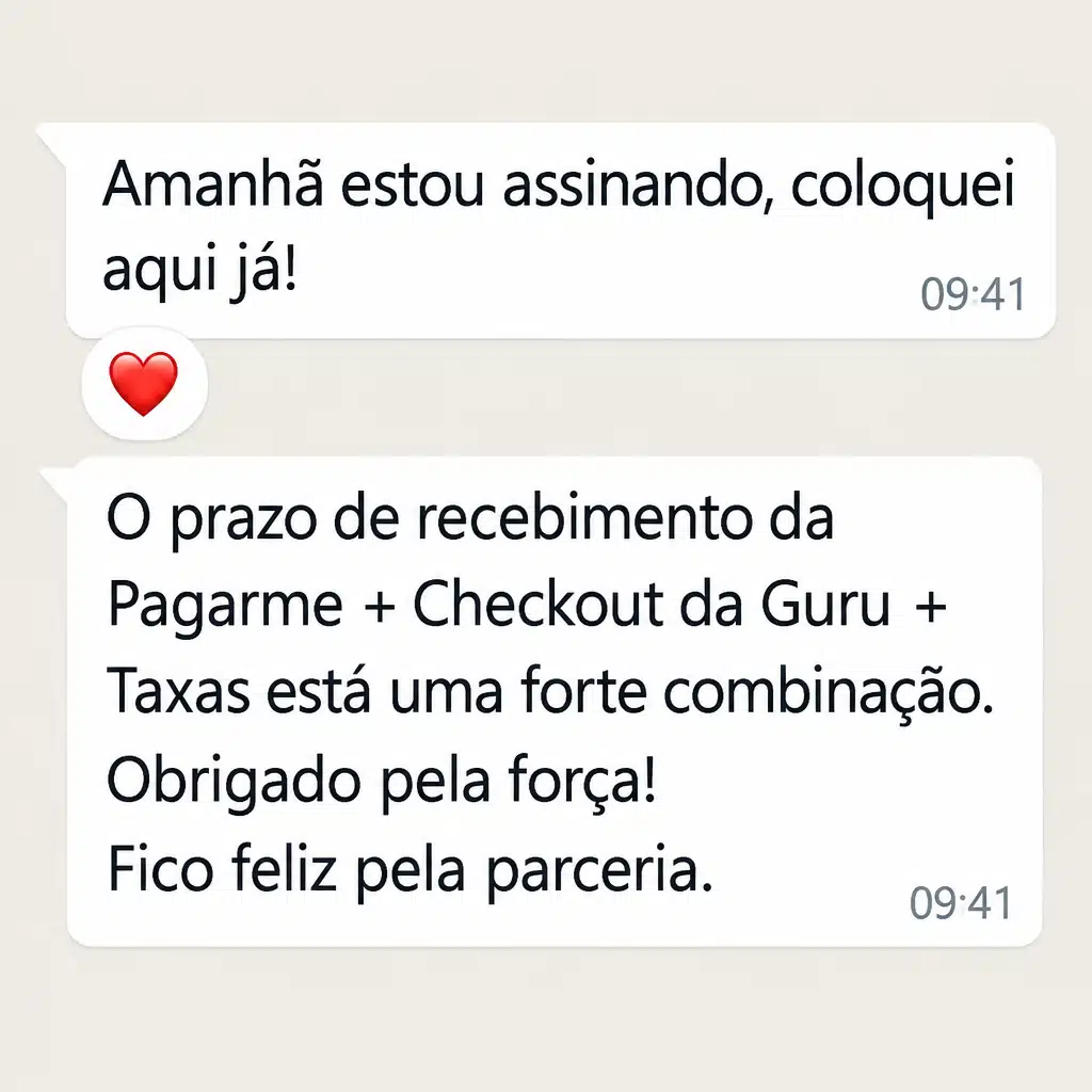 Captura de tela com mensagem de depoimento de cliente satisfeito com a plataforma Digital Manager Guru - [021]