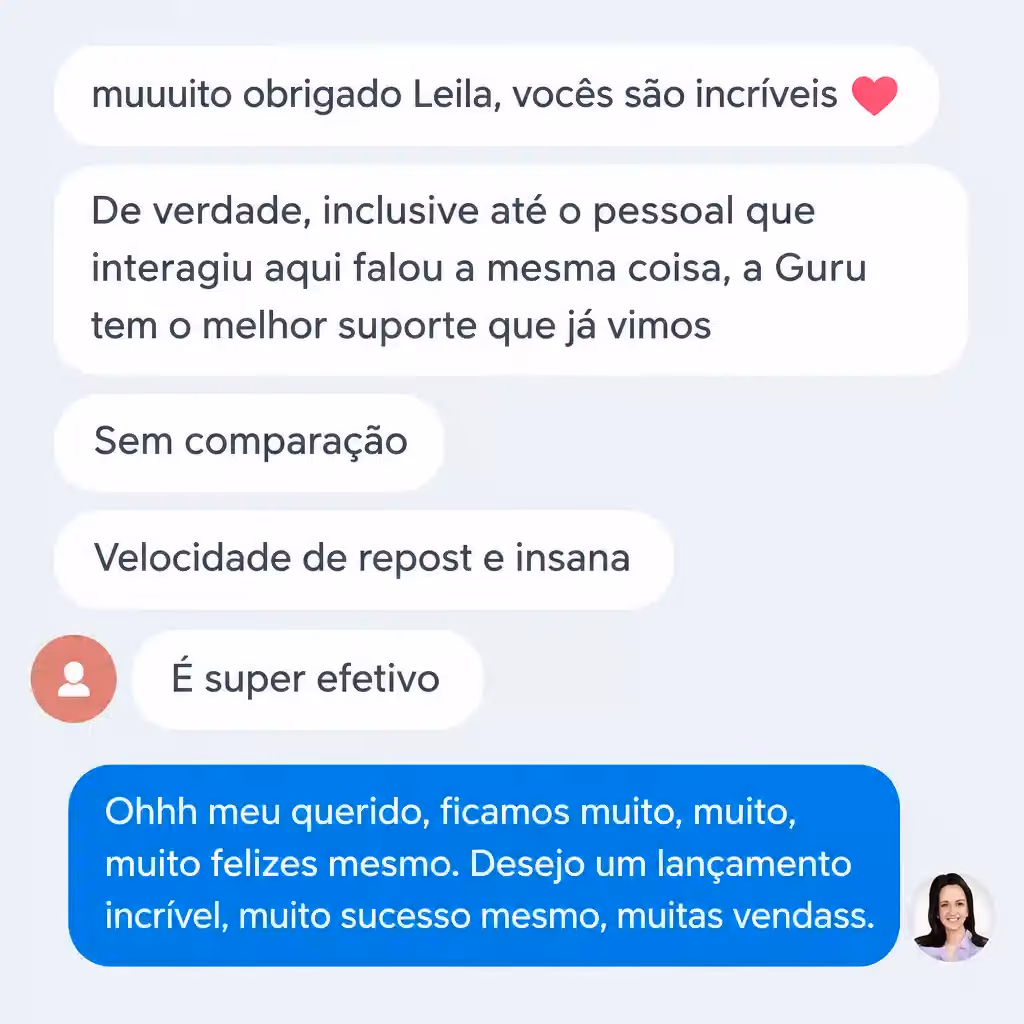 Captura de tela com mensagem de depoimento de cliente satisfeito com a plataforma Digital Manager Guru - [024]