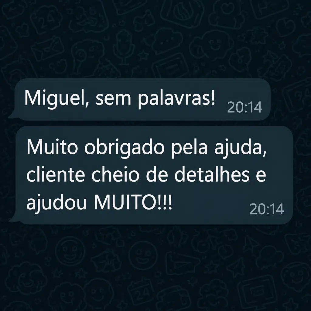 Captura de tela com mensagem de depoimento de cliente satisfeito com a plataforma Digital Manager Guru - [028]