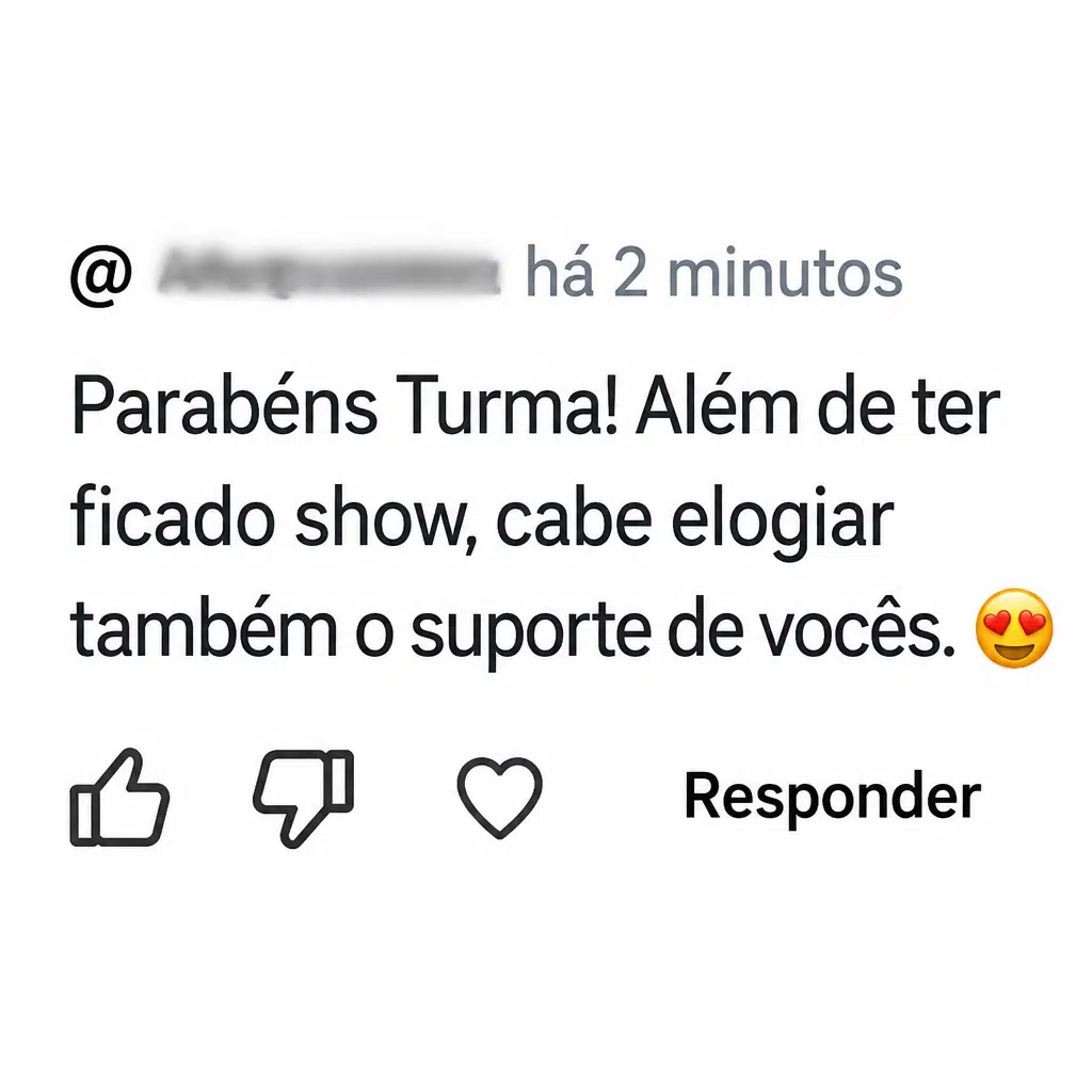 Captura de tela com mensagem de depoimento de cliente satisfeito com a plataforma Digital Manager Guru - [030]