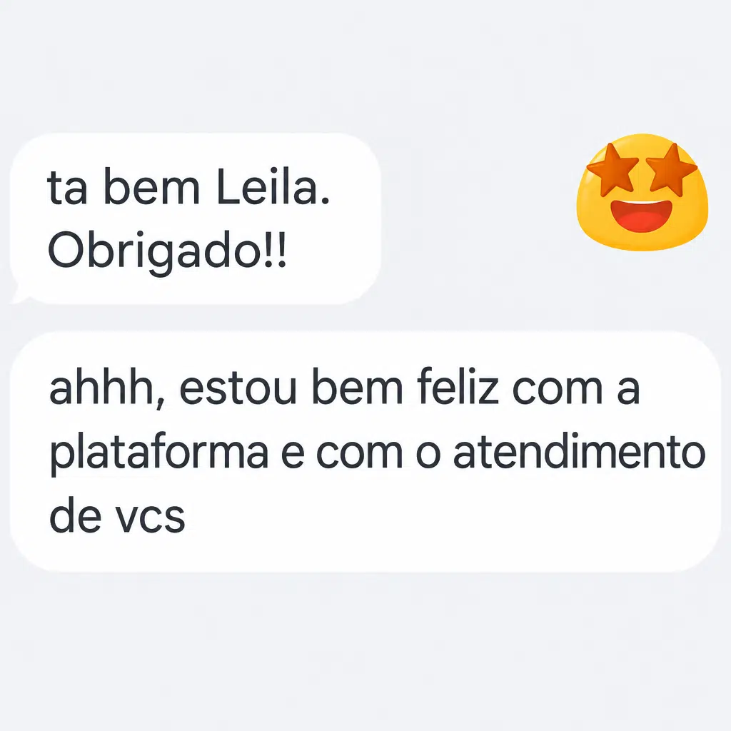 Captura de tela com mensagem de depoimento de cliente satisfeito com a plataforma Digital Manager Guru - [029]
