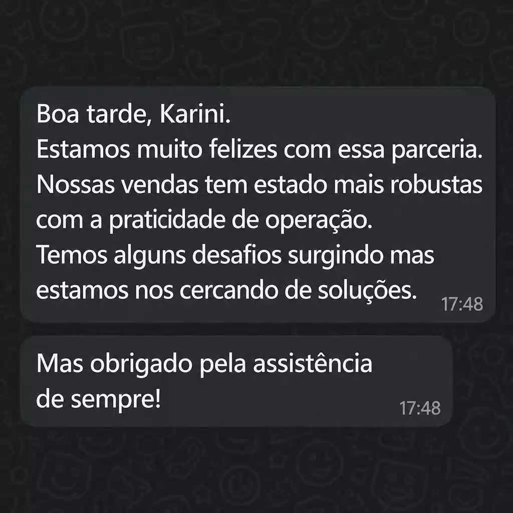 Captura de tela com mensagem de depoimento de cliente satisfeito com a plataforma Digital Manager Guru - [031]