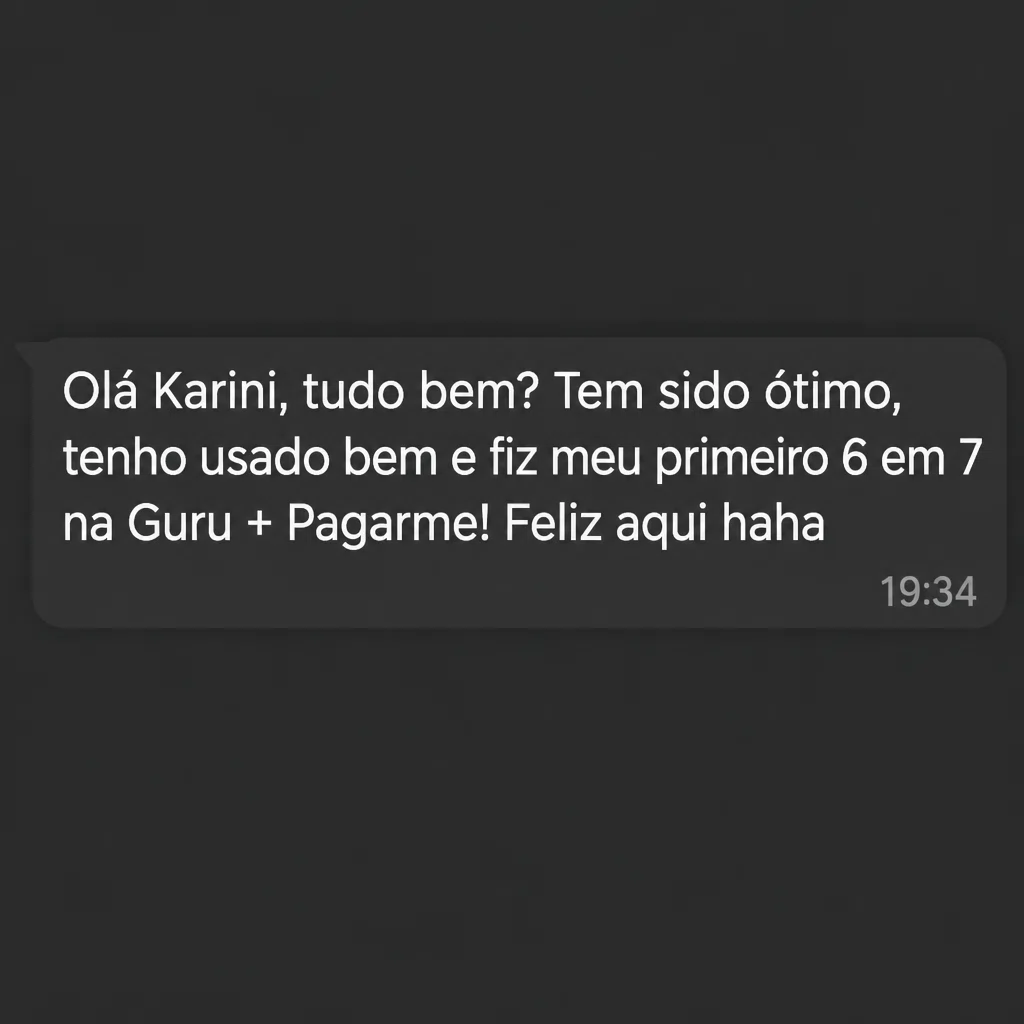 Captura de tela com mensagem de depoimento de cliente satisfeito com a plataforma Digital Manager Guru - [025]