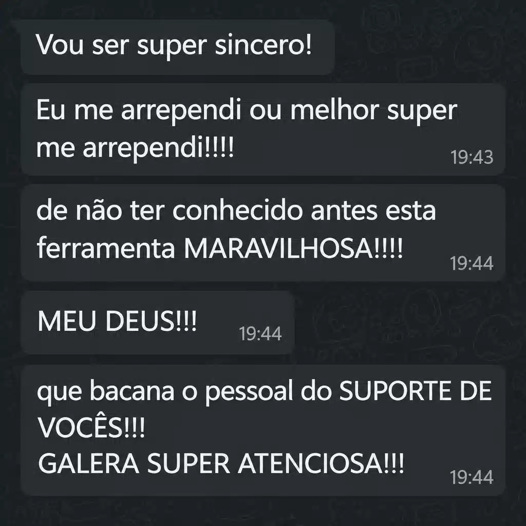 Captura de tela com mensagem de depoimento de cliente satisfeito com a plataforma Digital Manager Guru - [004]