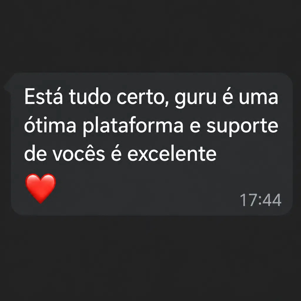 Captura de tela com mensagem de depoimento de cliente satisfeito com a plataforma Digital Manager Guru - [007]