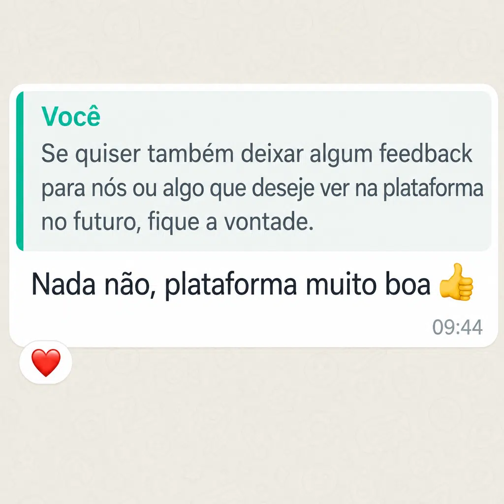 Captura de tela com mensagem de depoimento de cliente satisfeito com a plataforma Digital Manager Guru - [012]