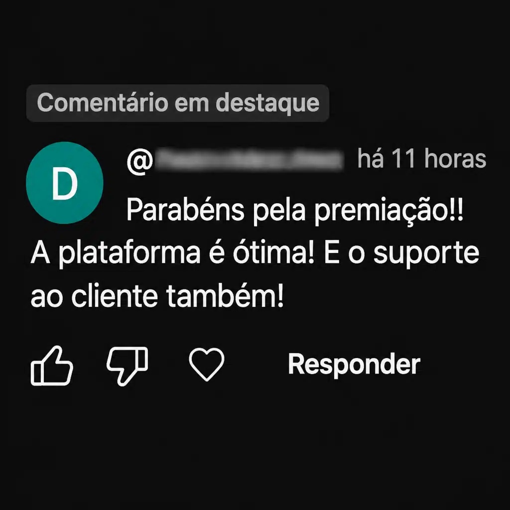 Captura de tela com mensagem de depoimento de cliente satisfeito com a plataforma Digital Manager Guru - [010]