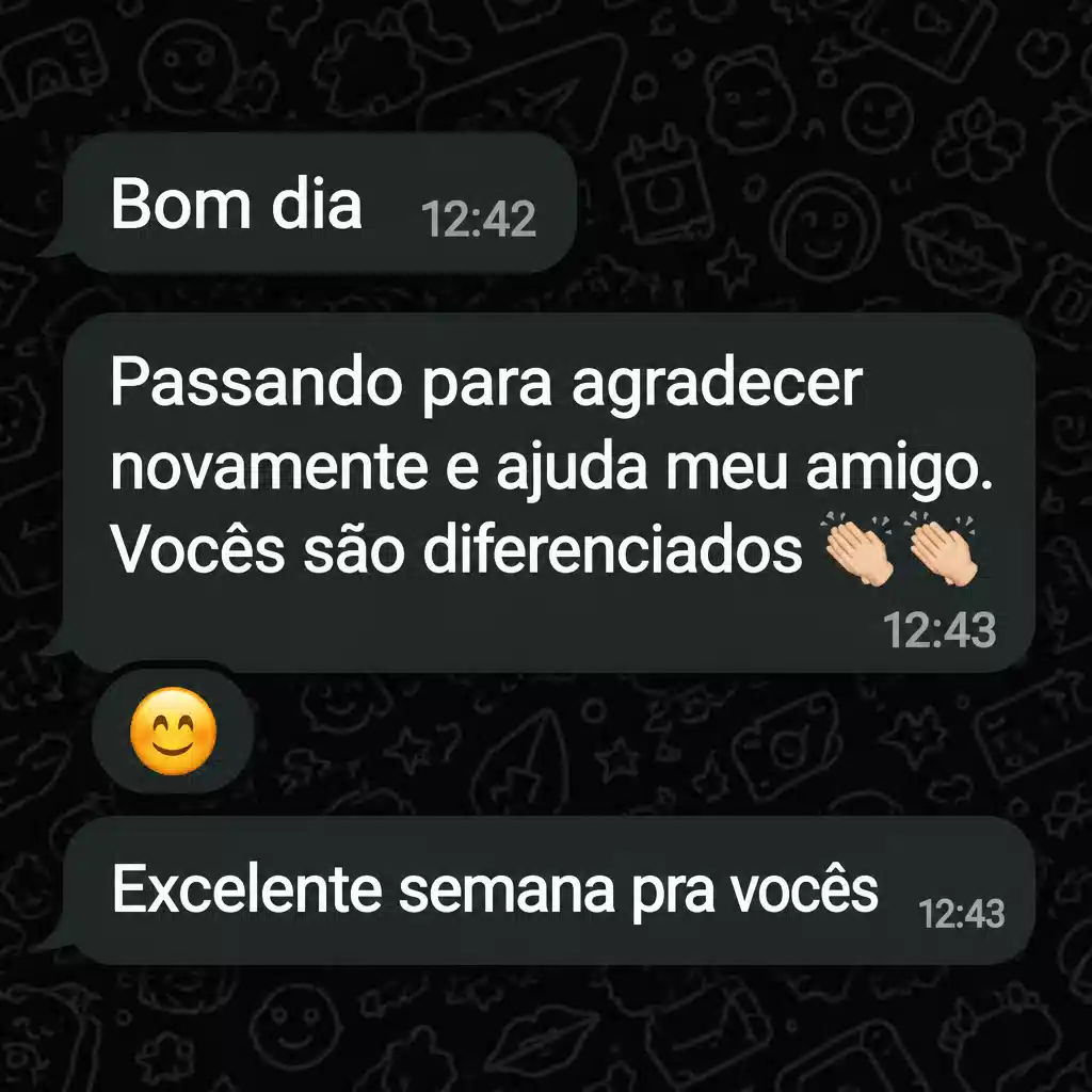 Captura de tela com mensagem de depoimento de cliente satisfeito com a plataforma Digital Manager Guru - [003]