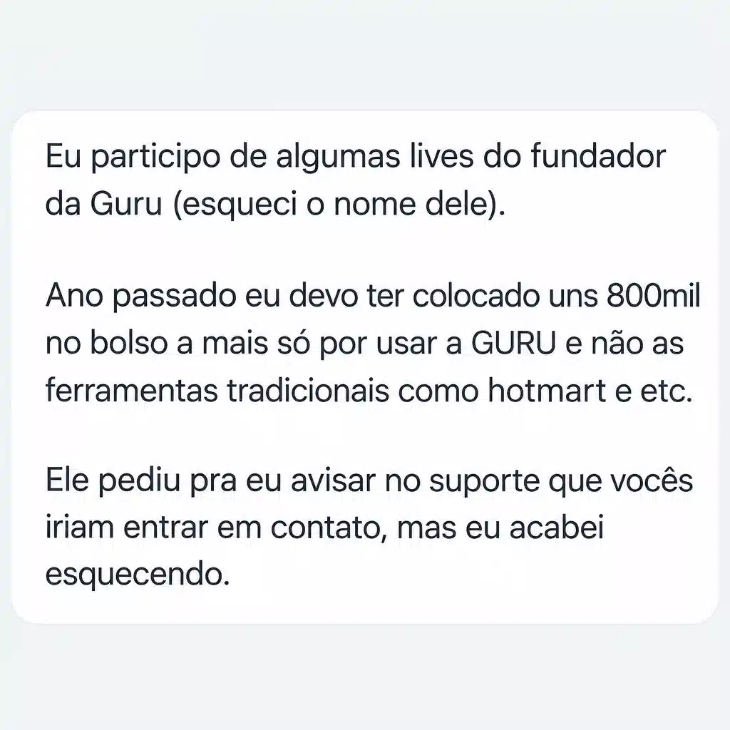 Captura de tela com avaliação positiva de cliente sobre a plataforma de checkout da Digital Manager Guru - [020]