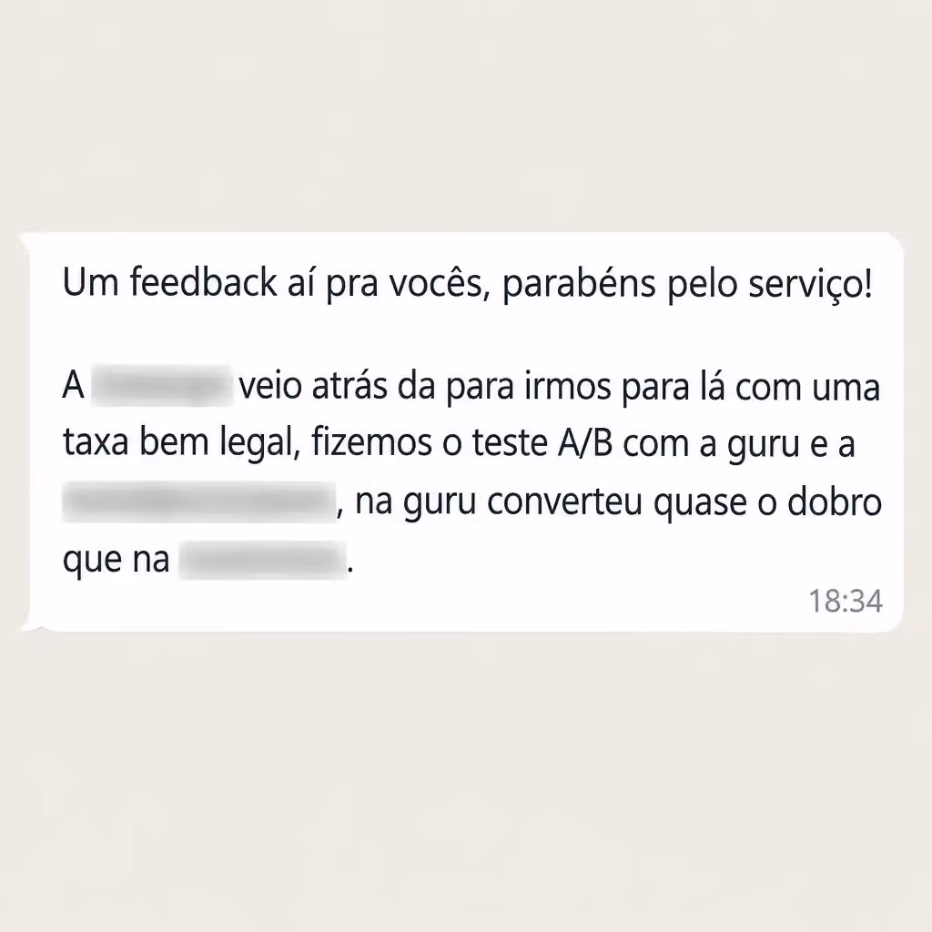 Captura de tela com avaliação positiva de cliente sobre a plataforma de checkout da Digital Manager Guru - [002]