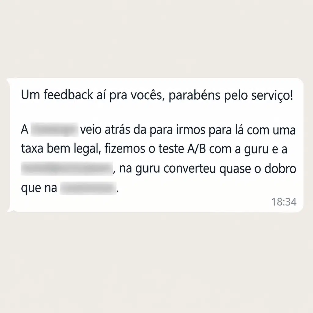 Captura de tela com avaliação positiva de cliente sobre a plataforma de checkout da Digital Manager Guru - [002]