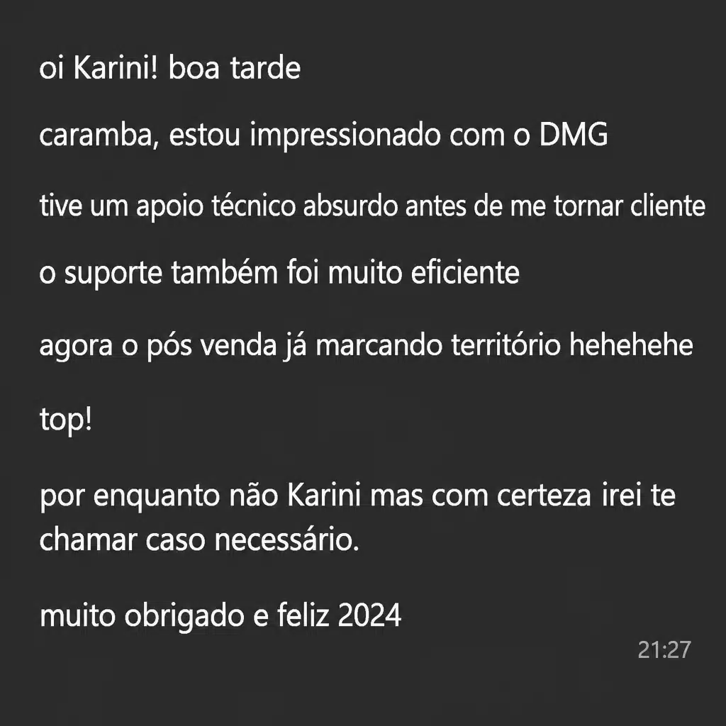 Captura de tela com elogio de cliente ao suporte e atendimento humanizado da Digital Manager Guru - [036]