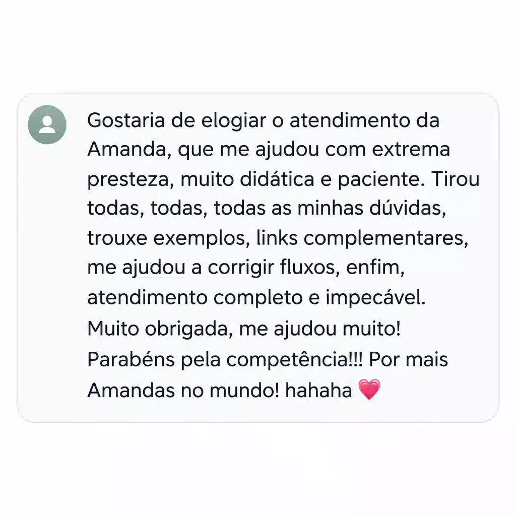 Captura de tela com elogio de cliente ao suporte e atendimento humanizado da Digital Manager Guru - [035]