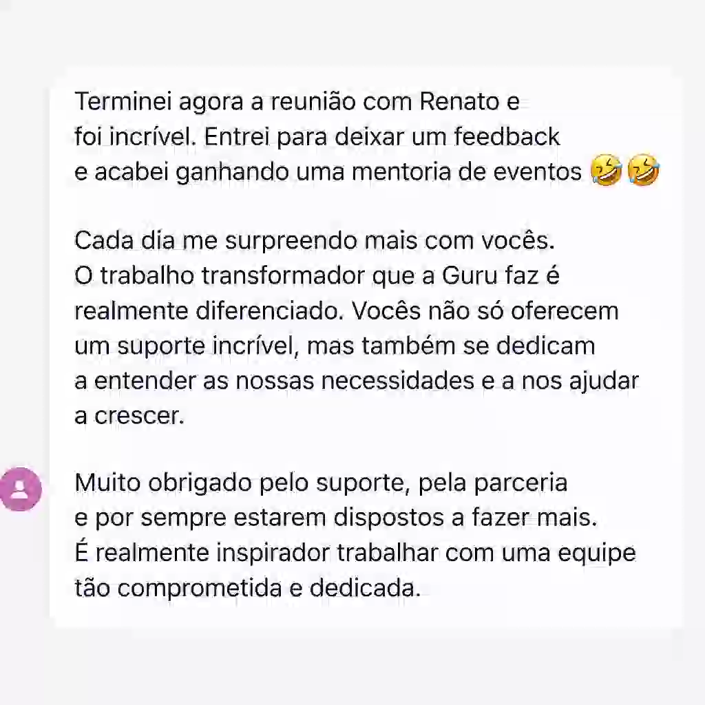 Captura de tela com elogio de cliente ao suporte e atendimento humanizado da Digital Manager Guru - [034]