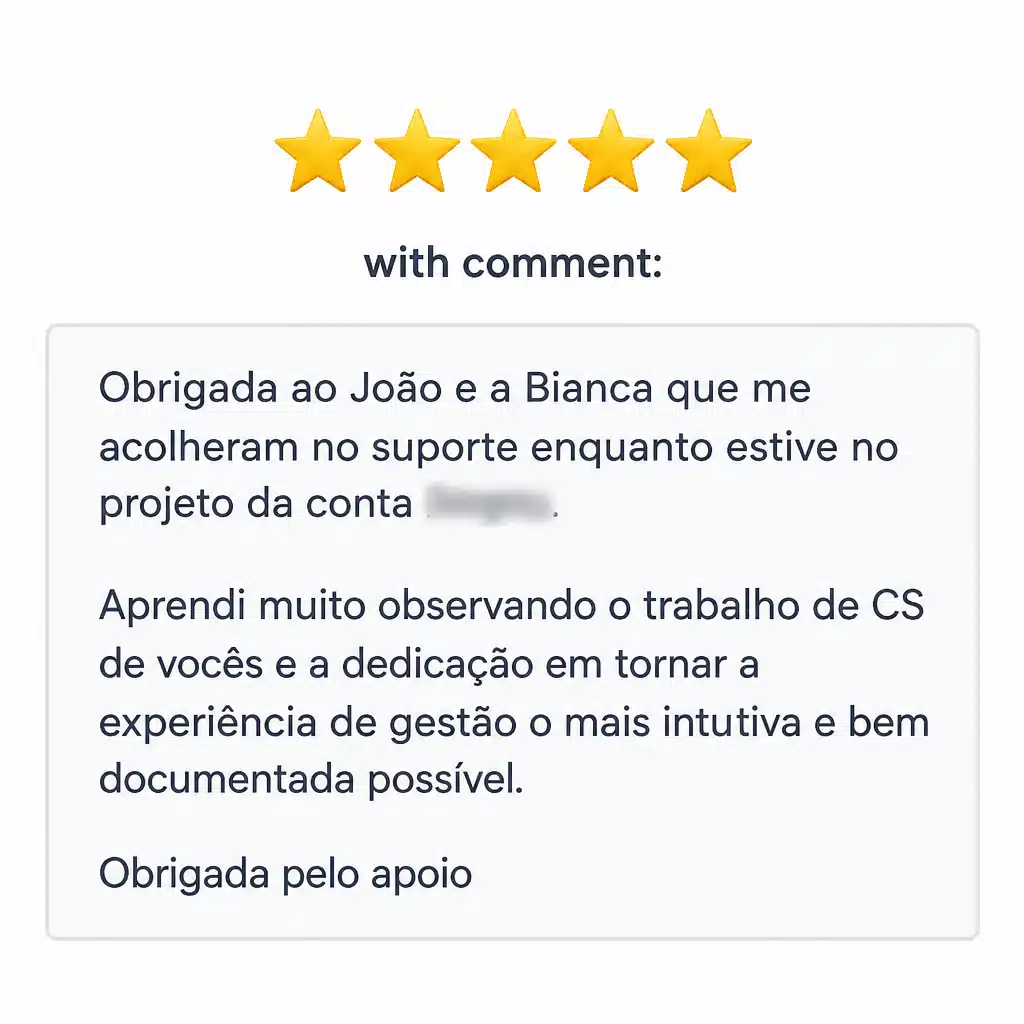 Captura de tela com elogio de cliente ao suporte e atendimento humanizado da Digital Manager Guru - [017]