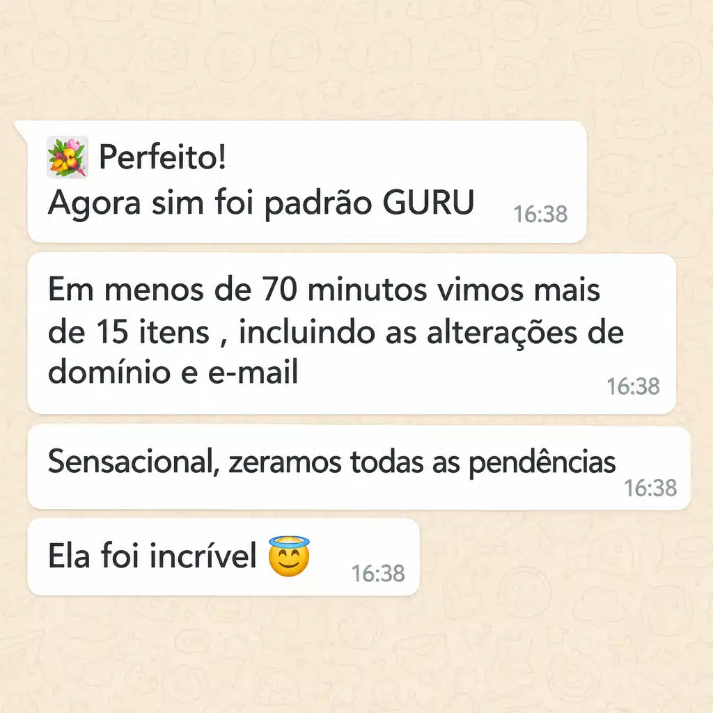 Captura de tela com elogio de cliente ao suporte e atendimento humanizado da Digital Manager Guru - [041]