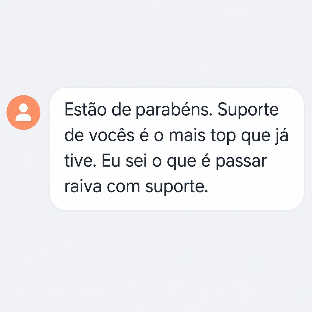 Captura de tela com elogio de cliente ao suporte e atendimento humanizado da Digital Manager Guru - [028]