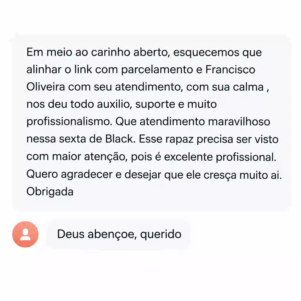 Captura de tela com elogio de cliente ao suporte e atendimento humanizado da Digital Manager Guru - [043]