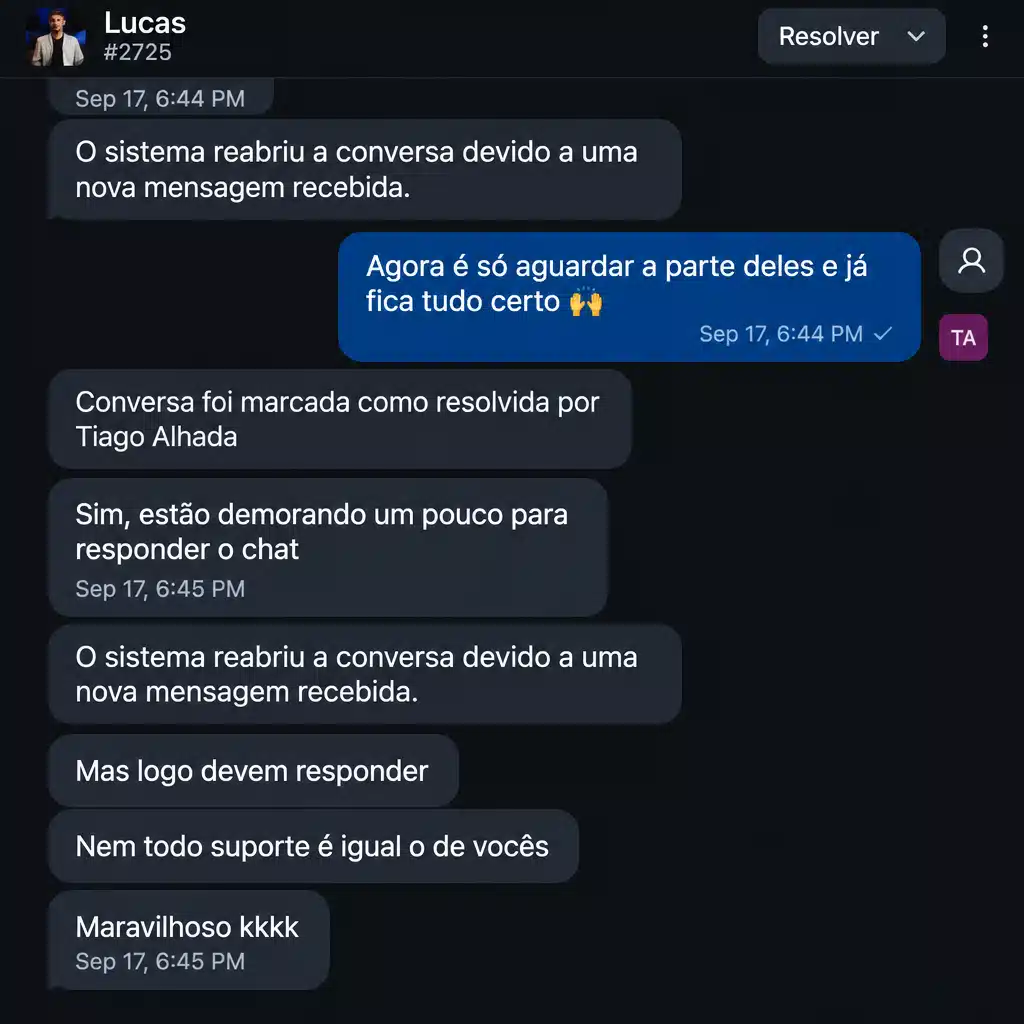 Captura de tela com elogio de cliente ao suporte e atendimento humanizado da Digital Manager Guru - [004]