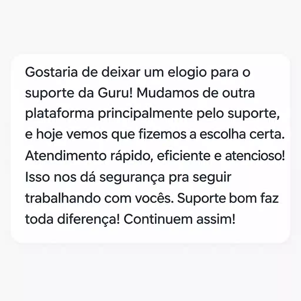 Captura de tela com elogio de cliente ao suporte e atendimento humanizado da Digital Manager Guru - [046]