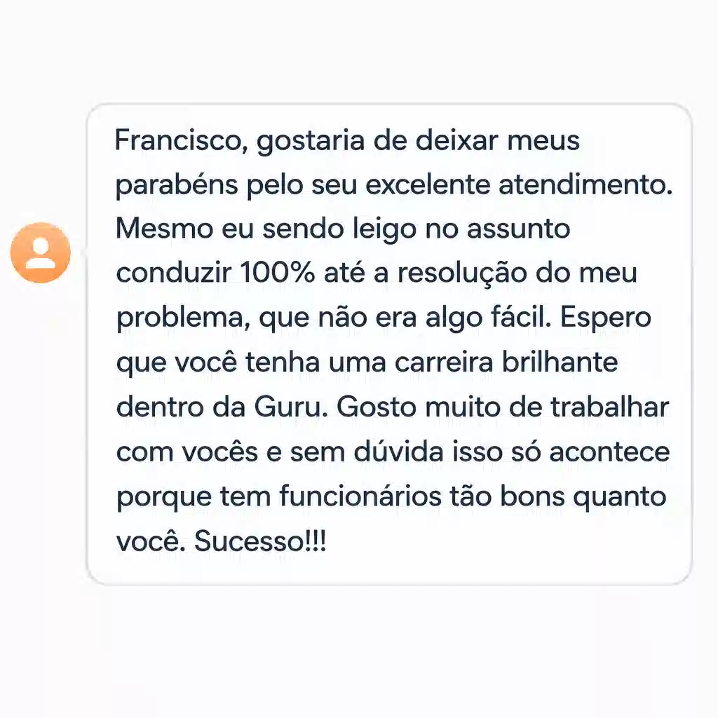 Captura de tela com elogio de cliente ao suporte e atendimento humanizado da Digital Manager Guru - [001]