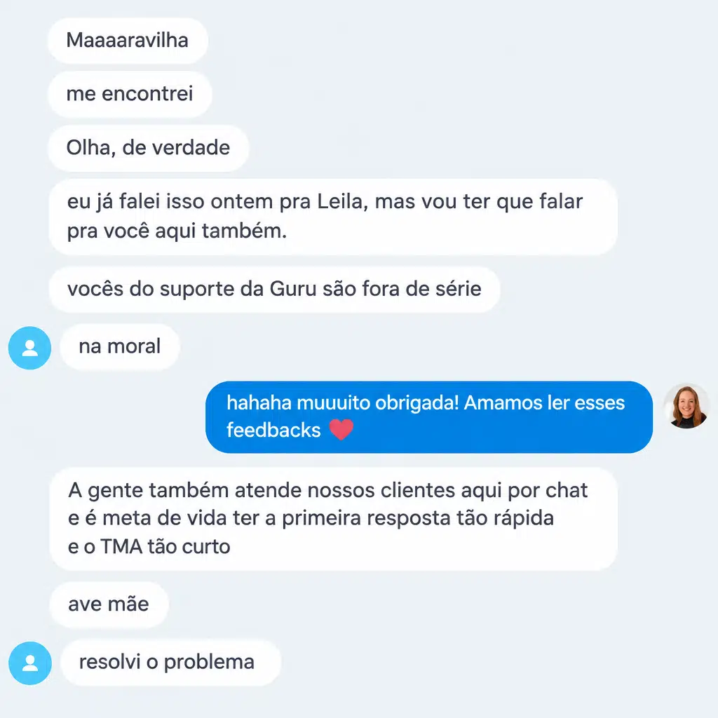Captura de tela com elogio de cliente ao suporte e atendimento humanizado da Digital Manager Guru - [042]
