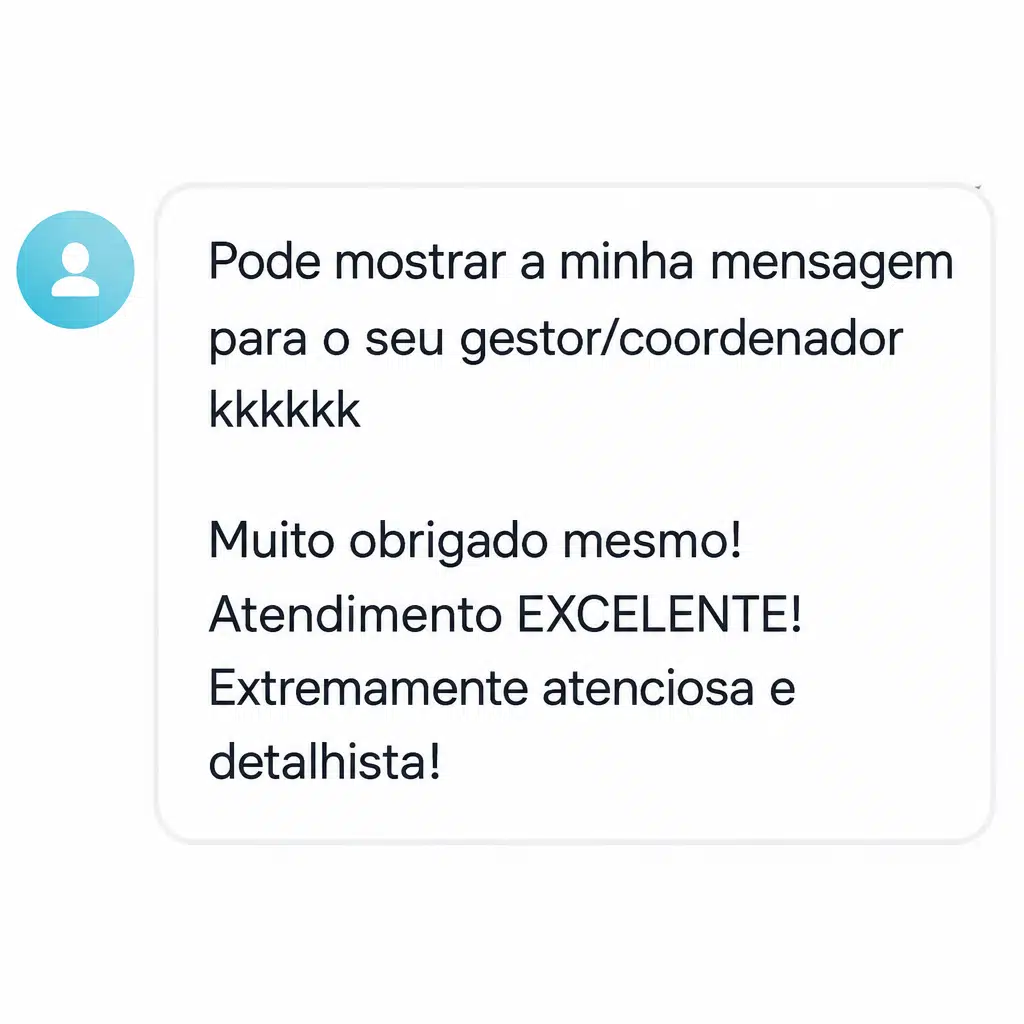Captura de tela com elogio de cliente ao suporte e atendimento humanizado da Digital Manager Guru - [005]