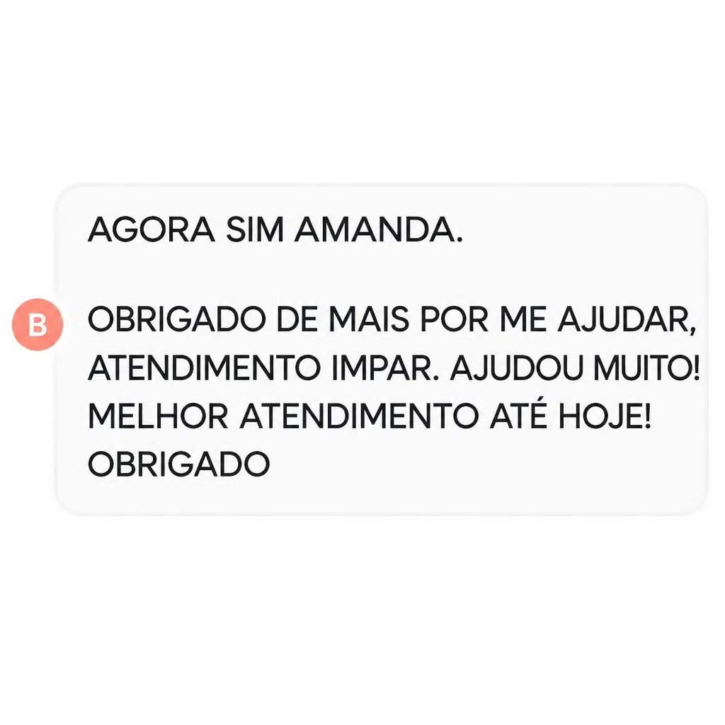 Captura de tela com elogio de cliente ao suporte e atendimento humanizado da Digital Manager Guru - [007]
