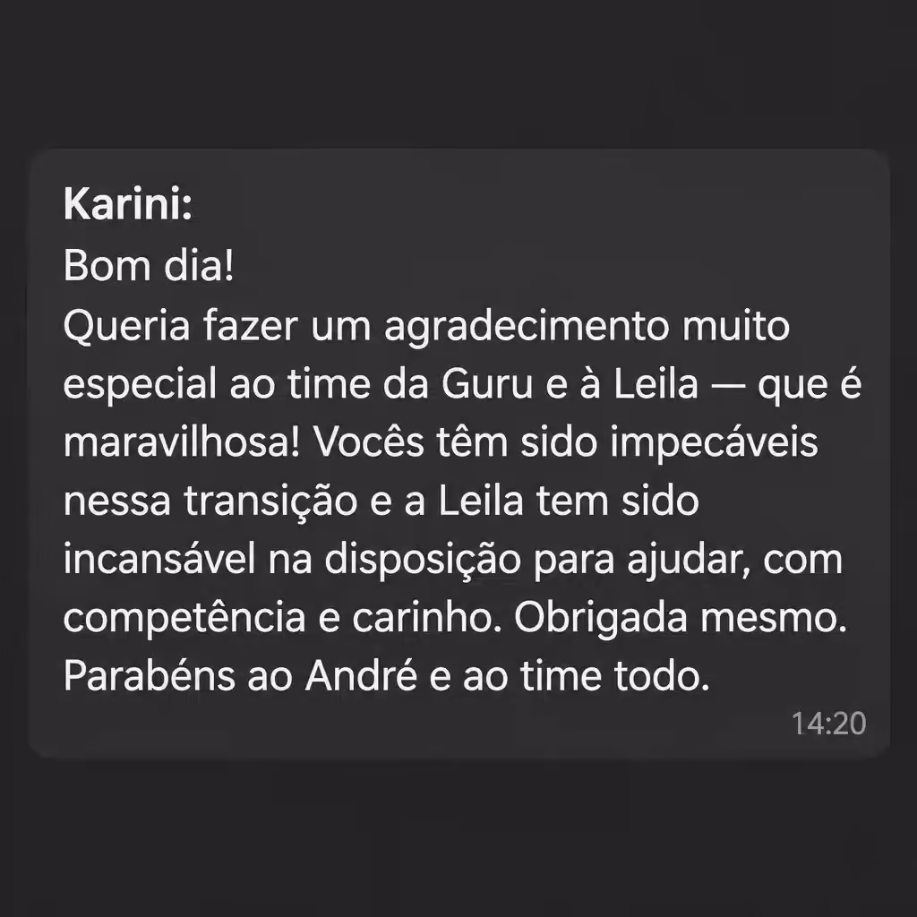 Captura de tela com elogio de cliente ao suporte e atendimento humanizado da Digital Manager Guru - [009]