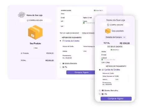 Versão para desktop e celular do checkout do Guru