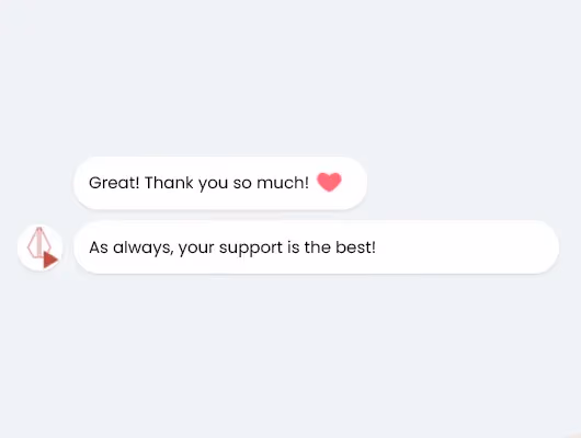 Chat screenshot in which a customer thanks Guru and says its support is always the best.