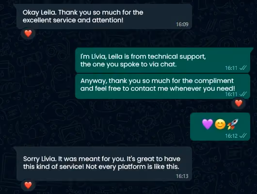 Chat screenshot in which a customer thanks the Guru support agents for their excellent service and says not every platform offers this kind of support.