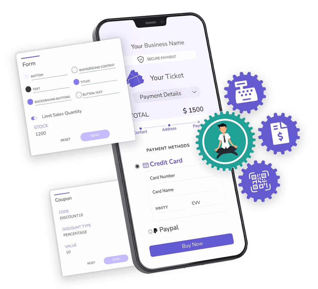 Responsive checkout form UI for online e-ticket booking and attendee registration