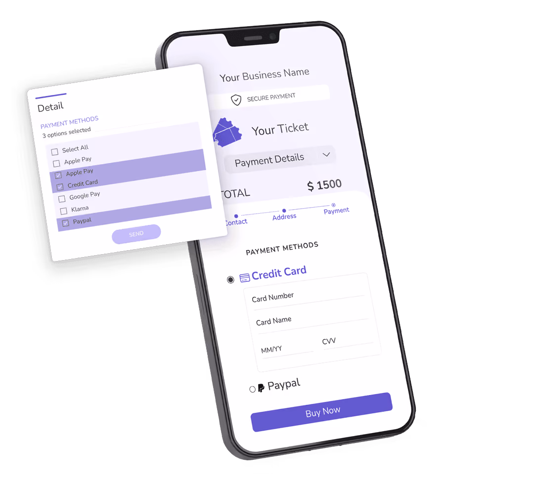 Supported online payment methods interface for e-ticketing systems