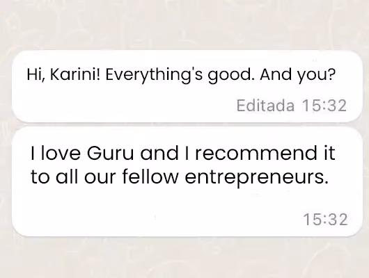 Screenshot of a customer message praising Digital Manager Guru’s platform and support.