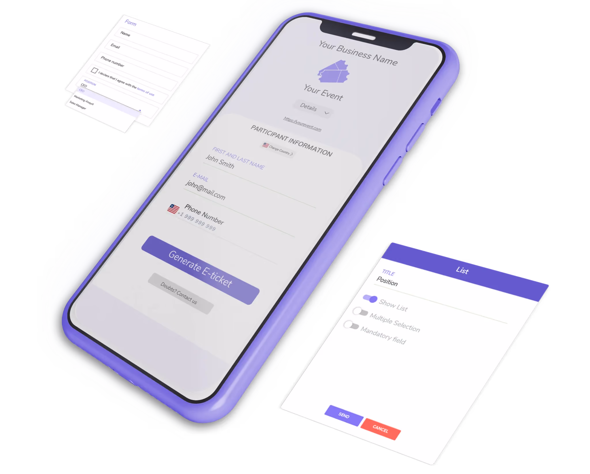 Participant information form interface for event attendee registration and data collection