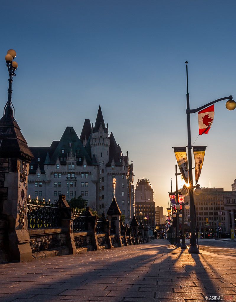 The Château Laurier and Wellington Street in downtown Ottawa at sunrise