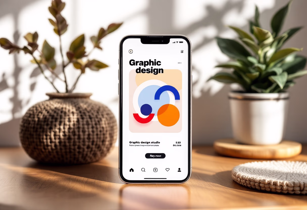 [digital project] image of a mobile device with a social media ad (for a graphic design studio)