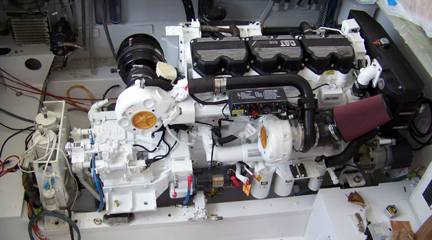 Marine engine with its cover removed for service