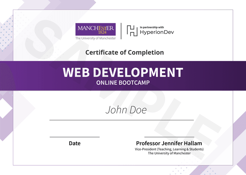 Certificate for the bootcamp