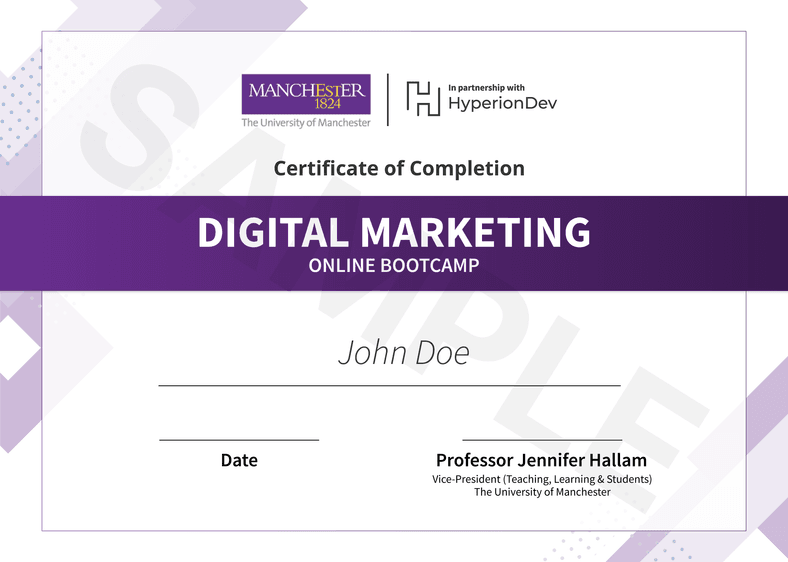 Certificate for the bootcamp