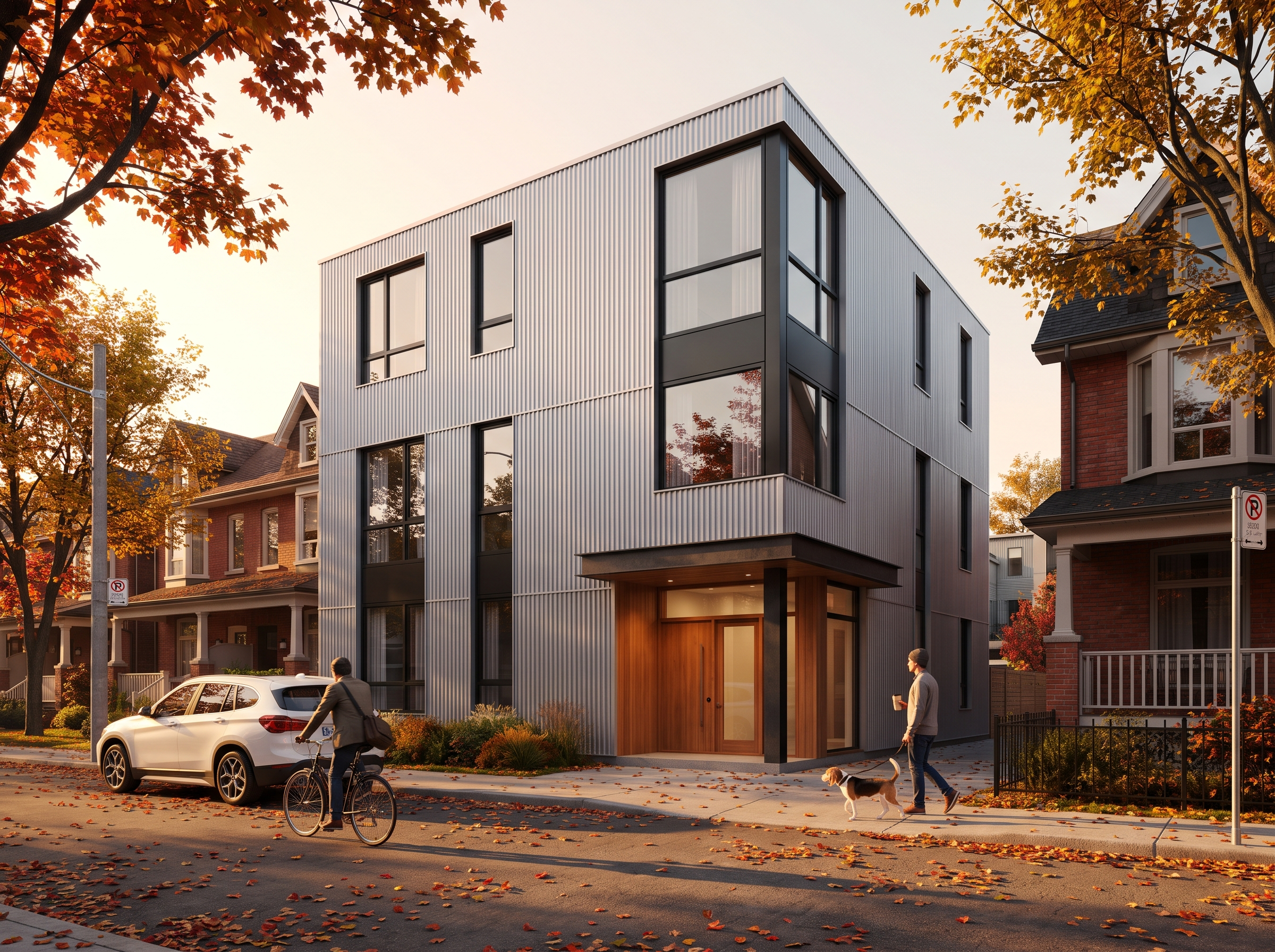 The Junction — silver corrugated multiplex in autumn