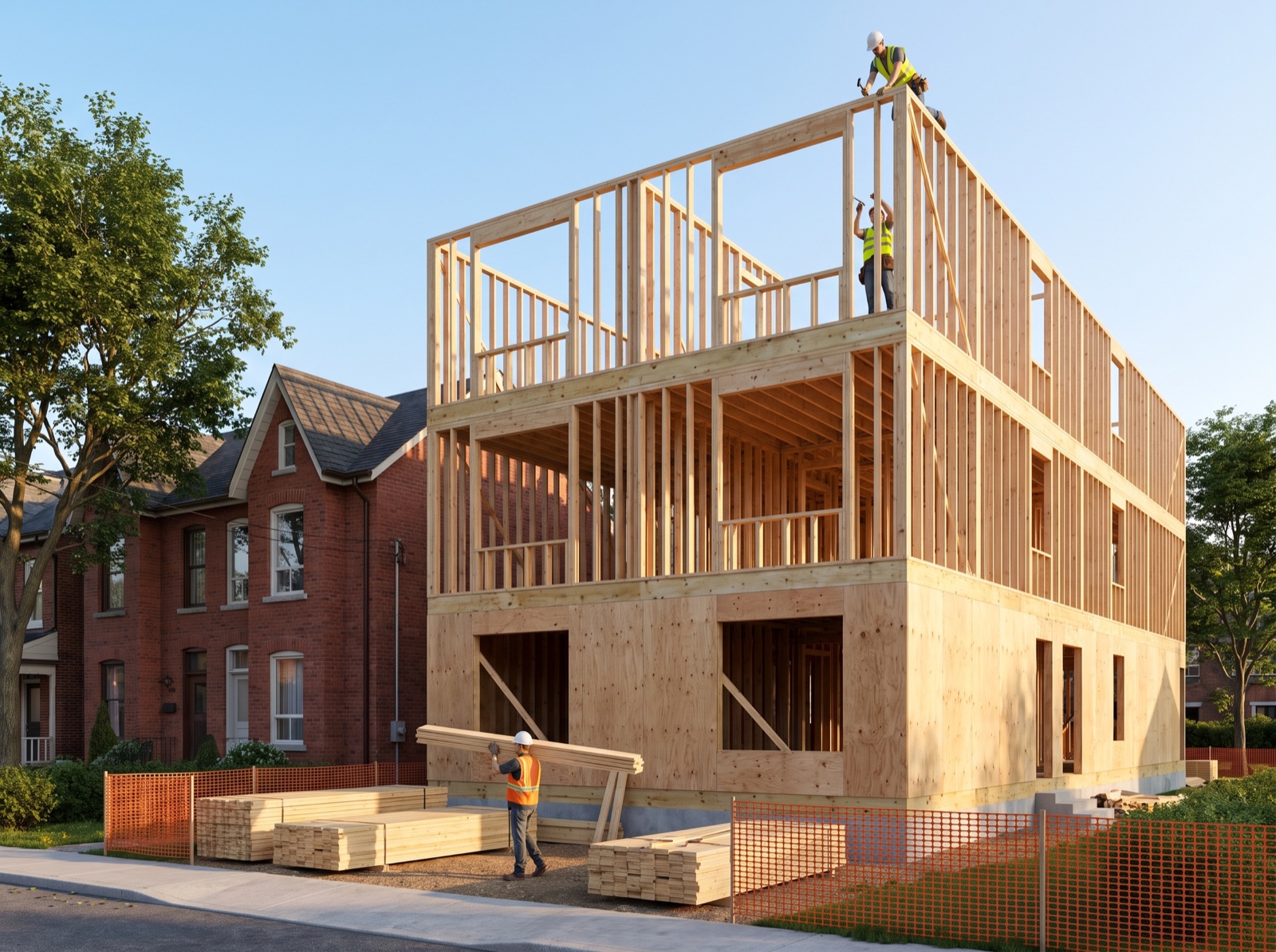 Plexworks crew framing a multiplex on a Toronto street