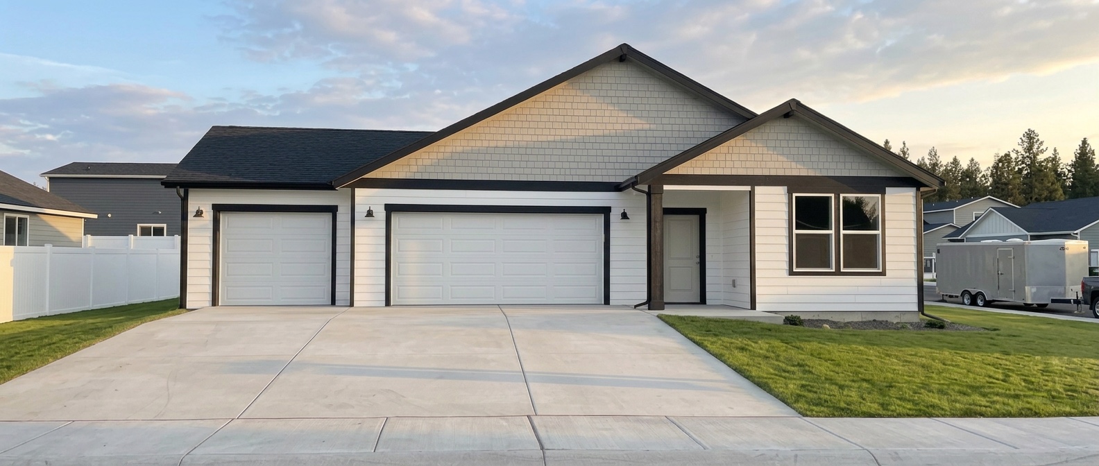 The front of 400 N Arcadia Ave: a single-storey Clark Fork with a three-car garage.