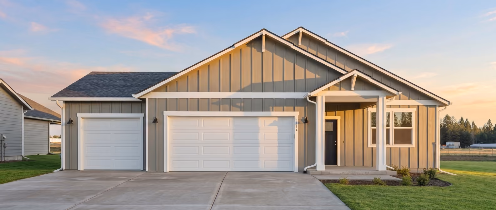 The front of 414 N Arcadia Ave: a single-storey Falcon with a three-car garage.