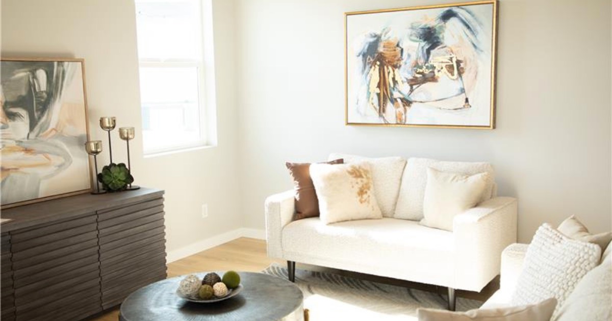 A staged living room in a home at Echelon Meadows in Deer Park, Washington.
